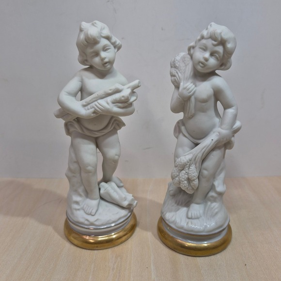 Other - Vintage Cherub Angel Figurines Pair Porcelain‎ Made in Japan Gold Base
